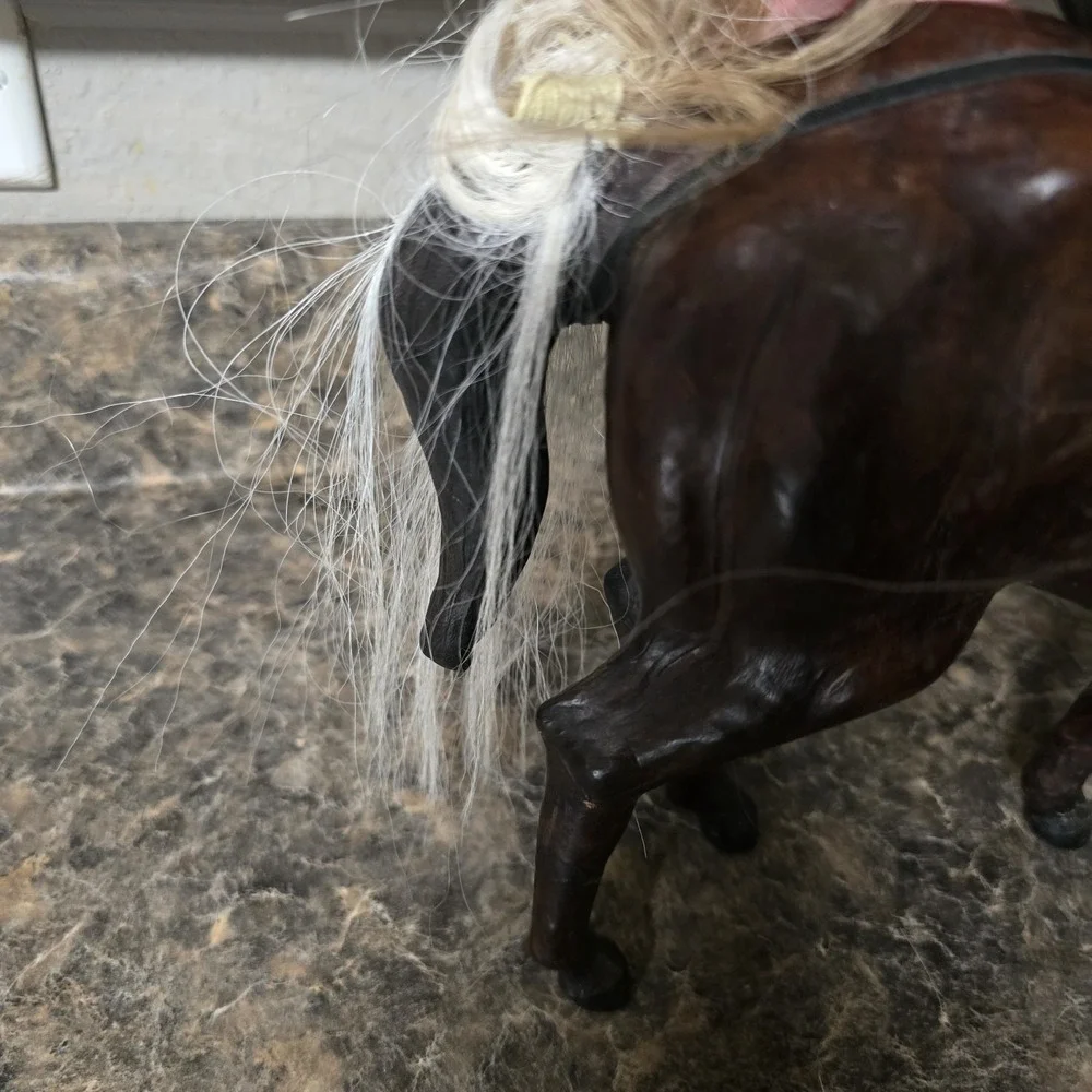Vintage Leather Wrapped Horse‎ Figurine Real Horsehair Mane Tail Western...